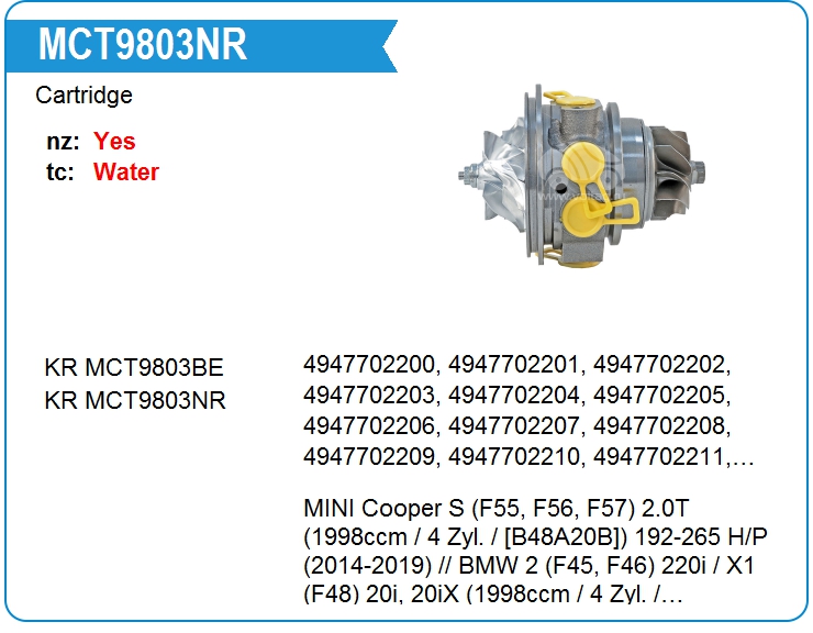 Картридж для турбокомпрессора KRAUF MCT9803NR (MCT9803NR)