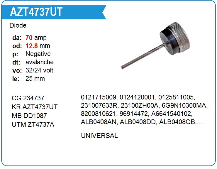 Диод генератора KRAUF AZT4737UT (AZT4737UT)