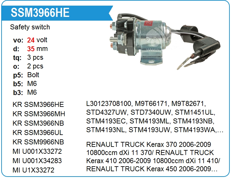 Втягивающее реле стартера маленькое KRAUF SSM3966HE (onM9T61471)