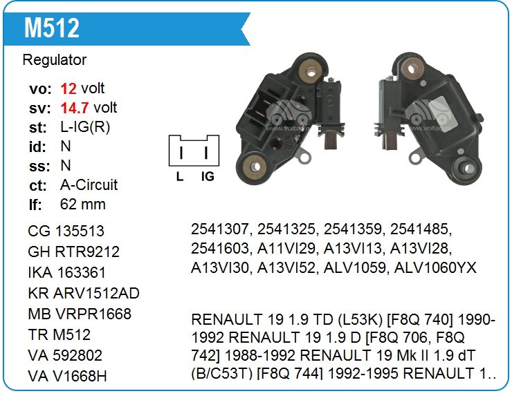 Регулятор генератора Transpo M512 (M512)
