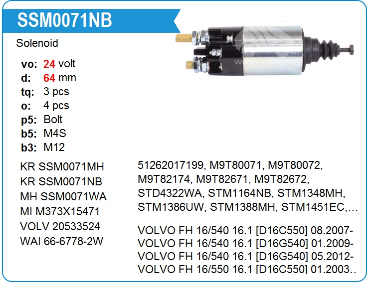 Втягивающее реле стартера KRAUF SSM0071NB (onM9T80071)