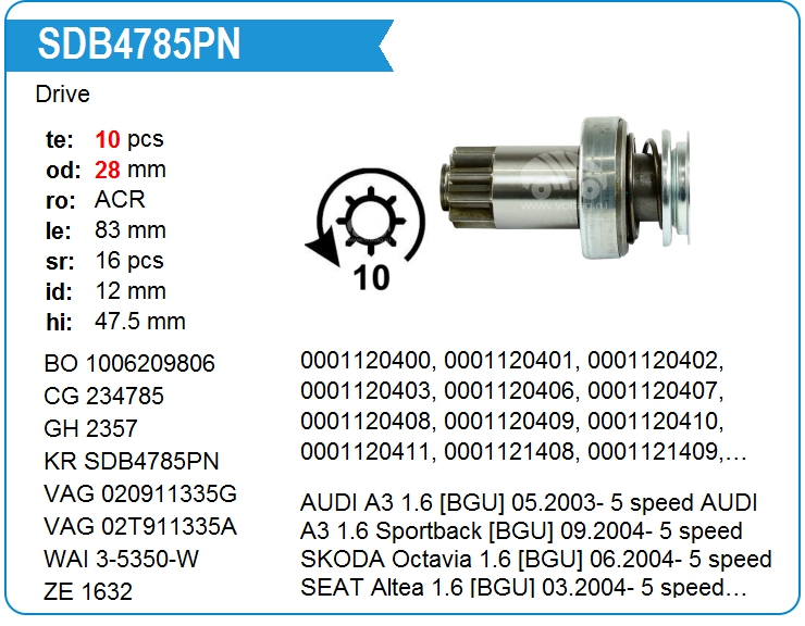 Бендикс стартера KRAUF SDB4785PN (SDB4785PN)