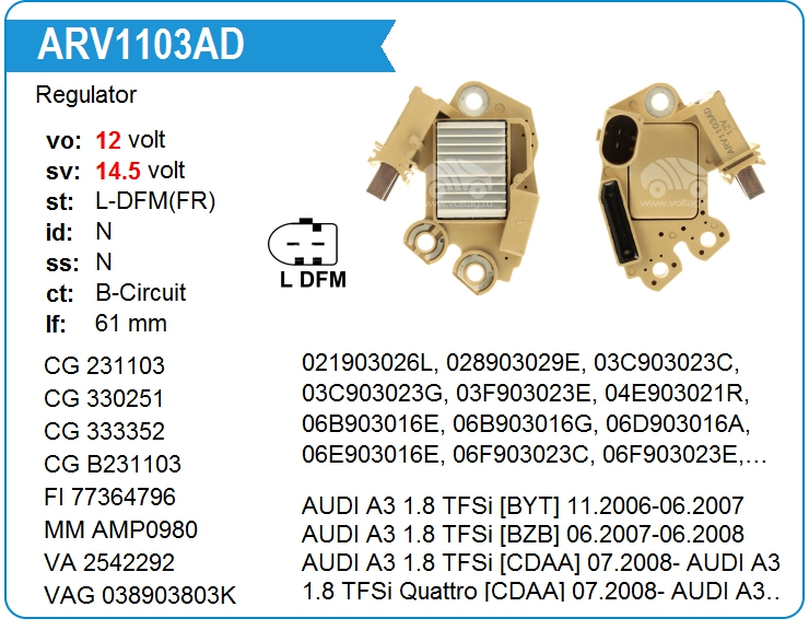 Регулятор генератора KRAUF ARV1103AD (ARV1103AD)