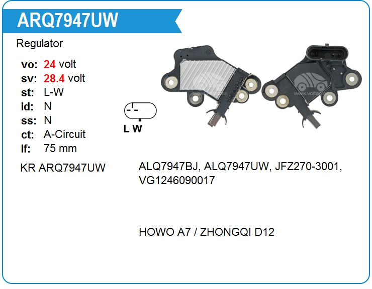 Регулятор генератора KRAUF ARQ7947UW (onVG1246090017)