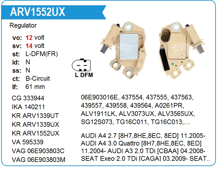 Регулятор генератора KRAUF ARV1552UX (onSG12S073)