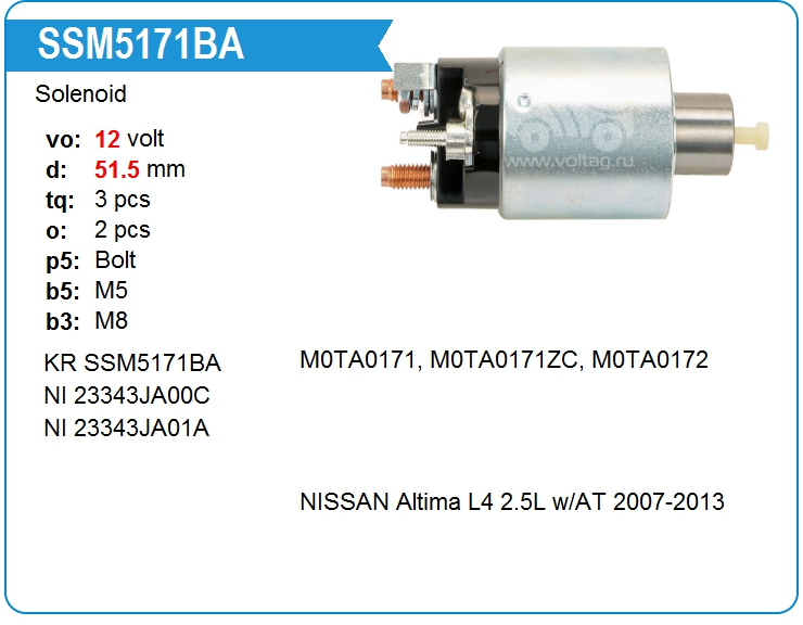 Втягивающее реле стартера KRAUF SSM5171BA (onM0TA0171)