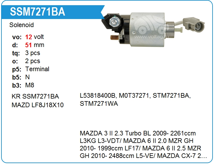 Втягивающее реле стартера KRAUF SSM7271BA (onM0T37271)